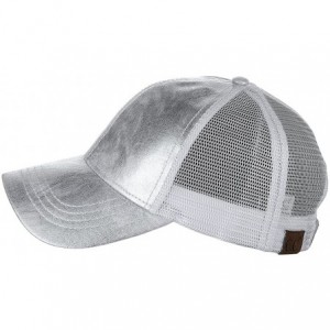 Baseball Caps Unisex Metallic Glossy Feel Front Panel Adjustable Mesh Trucker Baseball Cap - Gray - CV18C90UIN4 $13.00