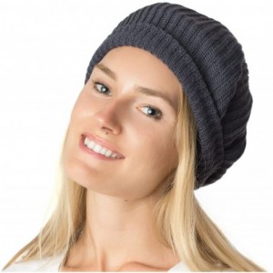 Berets Fall Winter Knit Beanie Beret Hat for Women Soft Knit Lining Many Styles - Charcoal Gray - CS126OILKK7 $7.51