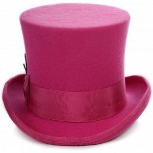 Fedoras Satin Lined Wool Top Hat with Grosgrain Ribbon and Removable Feather - Unisex- Men- Women - Fuchsia - CO127DPBJE7 $11...