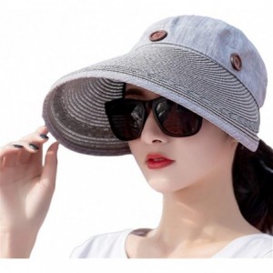 Sun Hats Visor for Women Large Brim Sun Hats UV Protection Foldable Detachable Travel Beach Hat - Grey - CF18TIEA73Q $12.68