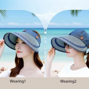 Sun Hats Visor for Women Large Brim Sun Hats UV Protection Foldable Detachable Travel Beach Hat - Grey - CF18TIEA73Q $24.05