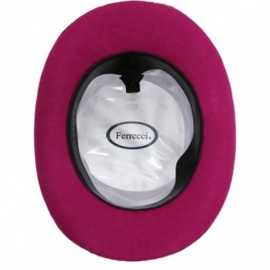 Fedoras Satin Lined Wool Top Hat with Grosgrain Ribbon and Removable Feather - Unisex- Men- Women - Fuchsia - CO127DPBJE7 $38.12