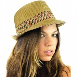 Fedoras Multicolored Weaved Band and Trim Stingy Trilby Fedora Hat - Red - CC12E37MYE7 $7.86