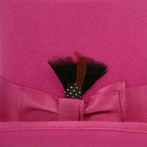 Fedoras Satin Lined Wool Top Hat with Grosgrain Ribbon and Removable Feather - Unisex- Men- Women - Fuchsia - CO127DPBJE7 $38.12