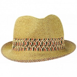 Fedoras Multicolored Weaved Band and Trim Stingy Trilby Fedora Hat - Red - CC12E37MYE7 $7.86