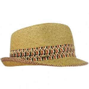 Fedoras Multicolored Weaved Band and Trim Stingy Trilby Fedora Hat - Red - CC12E37MYE7 $7.86