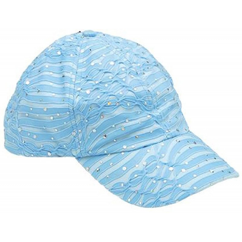 Baseball Caps Glitzy Game Crystal Sequin Trim Womens Adjustable Glitter Baseball Cap Hat PALE BLUE - C311U7YIURB $9.58
