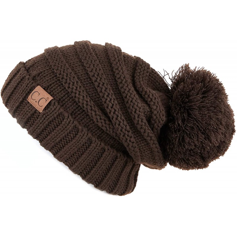 Skullies & Beanies Hatsandscarf CC Exclusives Unisex Oversized Slouchy Beanie with Pom (HAT-6242POM) --brown - C018WIS9GXI $1...