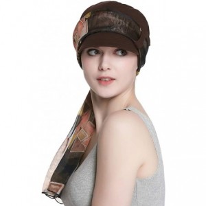 Newsboy Caps Breathable Bamboo Lined Cotton Hat and Scarf Set for Women - Coffee Diamonds - CG18NNZUKYW $31.34