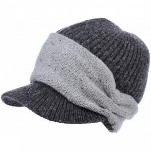 Skullies & Beanies Winter Fashion Knit Cap Hat for Women- Peaked Visor Beanie- Warm Fleece Lined-Many Styles - Charcoal Band ...