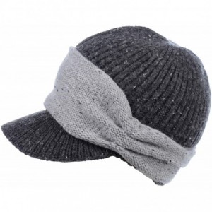 Skullies & Beanies Winter Fashion Knit Cap Hat for Women- Peaked Visor Beanie- Warm Fleece Lined-Many Styles - Charcoal Band ...