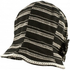 Bucket Hats Striped Cotton Linen Cloche Bucket Packable Hat with Flower and Lace Trim - Black/White - CP11MUGG9LD $32.45