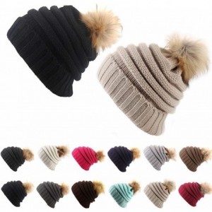 Skullies & Beanies Women Casual Headwear Stretchy Soft Hats Plush Ball Thicken Knitted Hat Skullies & Beanies - Gray - CF18ZD...