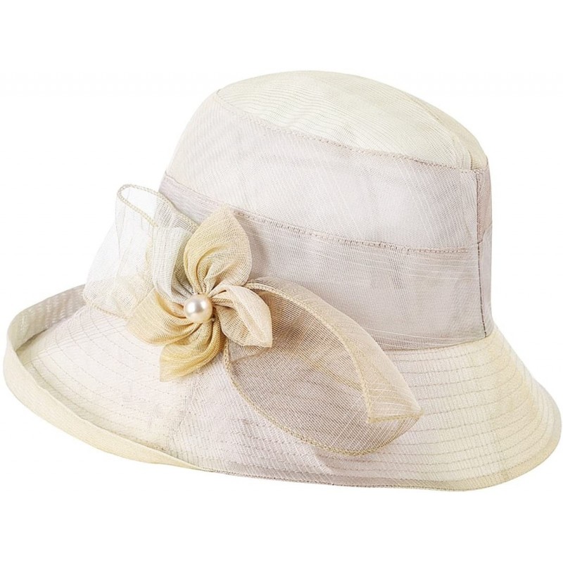 Sun Hats Women Derby Church Dress Sun Hats Wide Brim Flounce Cocktail Tea Party Bridal Dress Wedding Girls - Beige - C318E9RI...