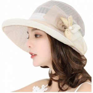 Sun Hats Women Derby Church Dress Sun Hats Wide Brim Flounce Cocktail Tea Party Bridal Dress Wedding Girls - Beige - C318E9RI...