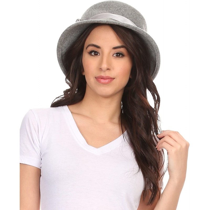 Bucket Hats Alice Satin Rose Vintage Style Wool Cloche Hat - Grey - C012EXDTX1N $8.27