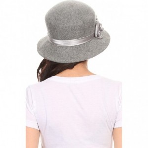 Bucket Hats Alice Satin Rose Vintage Style Wool Cloche Hat - Grey - C012EXDTX1N $8.27