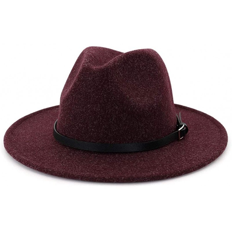 Fedoras Womens Classic Wool Fedora with Belt Buckle Wide Brim Panama Hat - A-purple - CA18YH53KX4 $29.01