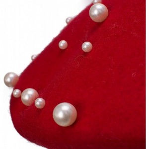 Berets Sweet French Womens Pearl Beaded 100% Wool Beret Cap Winter Hat Y91 - Red - CW189HOLTMZ $15.62