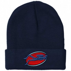 Skullies & Beanies Custom Beanie for Men & Women Scuba Diver B Embroidery Acrylic Skull Cap Hat - Navy - CH18ZS450G8 $11.58