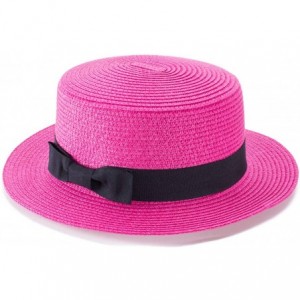 Sun Hats Womens Mini Straw Boater Hat Fedora Panama Flat Top Ribbon Summer A456 - Hot Pink - C0185O5SXLX $8.28