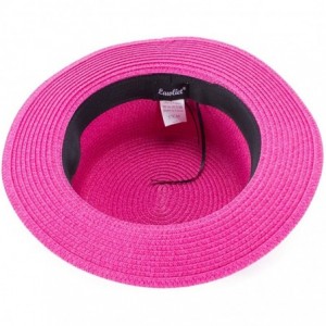 Sun Hats Womens Mini Straw Boater Hat Fedora Panama Flat Top Ribbon Summer A456 - Hot Pink - C0185O5SXLX $8.28