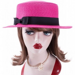 Sun Hats Womens Mini Straw Boater Hat Fedora Panama Flat Top Ribbon Summer A456 - Hot Pink - C0185O5SXLX $8.28