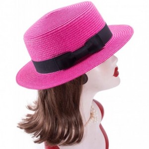 Sun Hats Womens Mini Straw Boater Hat Fedora Panama Flat Top Ribbon Summer A456 - Hot Pink - C0185O5SXLX $8.28