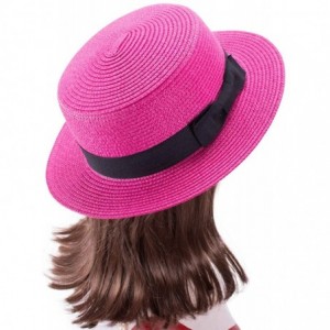 Sun Hats Womens Mini Straw Boater Hat Fedora Panama Flat Top Ribbon Summer A456 - Hot Pink - C0185O5SXLX $8.28