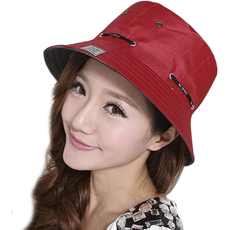 Bucket Hats Unisex Women Folding Cotton Outdoor Travel Fishing Flat Sun Visor Bucket Hat Cap - Red - CH182YZOEIQ $8.57