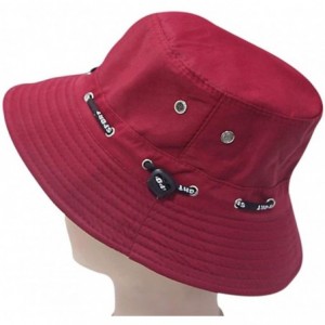 Bucket Hats Unisex Women Folding Cotton Outdoor Travel Fishing Flat Sun Visor Bucket Hat Cap - Red - CH182YZOEIQ $8.57