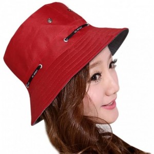 Bucket Hats Unisex Women Folding Cotton Outdoor Travel Fishing Flat Sun Visor Bucket Hat Cap - Red - CH182YZOEIQ $8.57