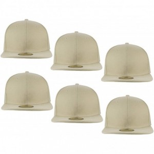 Baseball Caps Plain Blank Flat Brim Adjustable Snapback Baseball Caps LOT 6 Pack - Khaki - C118WG0ODWI $12.92