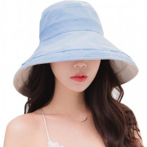 Sun Hats Women Reversible Bucket Hat UV Sun Protection Wide Brim Foldable Floppy Bucket Hat - 1blue - CP18S7E33KU $35.86