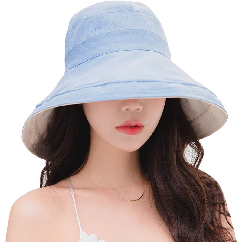 Sun Hats Women Reversible Bucket Hat UV Sun Protection Wide Brim Foldable Floppy Bucket Hat - 1blue - CP18S7E33KU $12.63