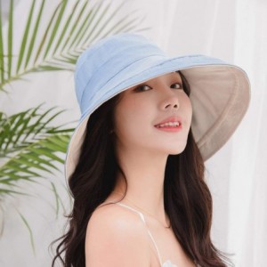 Sun Hats Women Reversible Bucket Hat UV Sun Protection Wide Brim Foldable Floppy Bucket Hat - 1blue - CP18S7E33KU $12.63