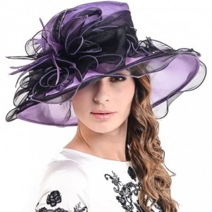 Sun Hats Womens Church Dress Derby Wedding Floral Tea Party Hat Ss-035 - Large Brim-purple With Black - C112BXEZTF9 $47.99