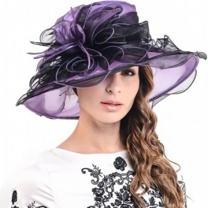 Sun Hats Womens Church Dress Derby Wedding Floral Tea Party Hat Ss-035 - Large Brim-purple With Black - C112BXEZTF9 $27.43