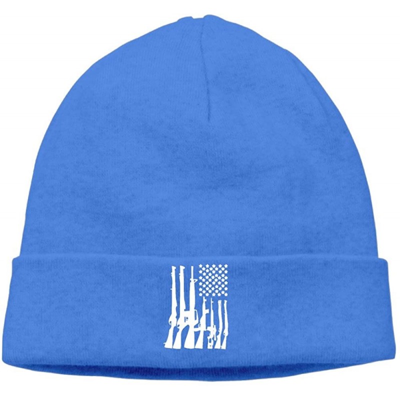 Skullies & Beanies Big American Flag with Machine Guns Unisex Beanie Fleece Skull Hat - Royalblue - CE12MZ9JXJB $10.62