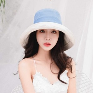 Sun Hats Women Reversible Bucket Hat UV Sun Protection Wide Brim Foldable Floppy Bucket Hat - 1blue - CP18S7E33KU $12.63