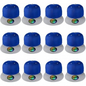 Baseball Caps Plain Blank Flat Brim Adjustable Snapback Baseball Caps Wholesale LOT 12 Pack - Royal/Grey - C7187DLAL6T $28.61