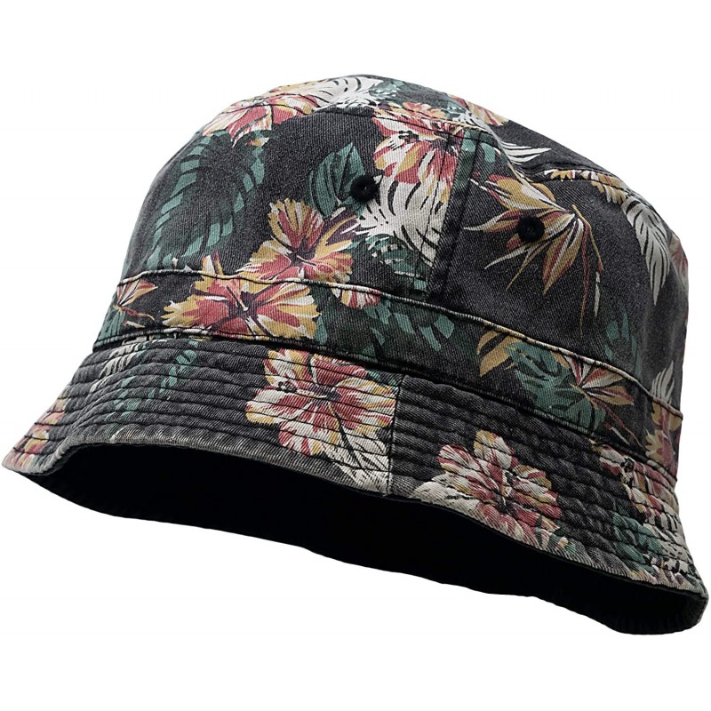 Bucket Hats Bucket Hat Vintage Outdoor Festival Safari Boonie Packable Sun Cap - Reversible Floral/Black - C918RAUQ9OA $13.99