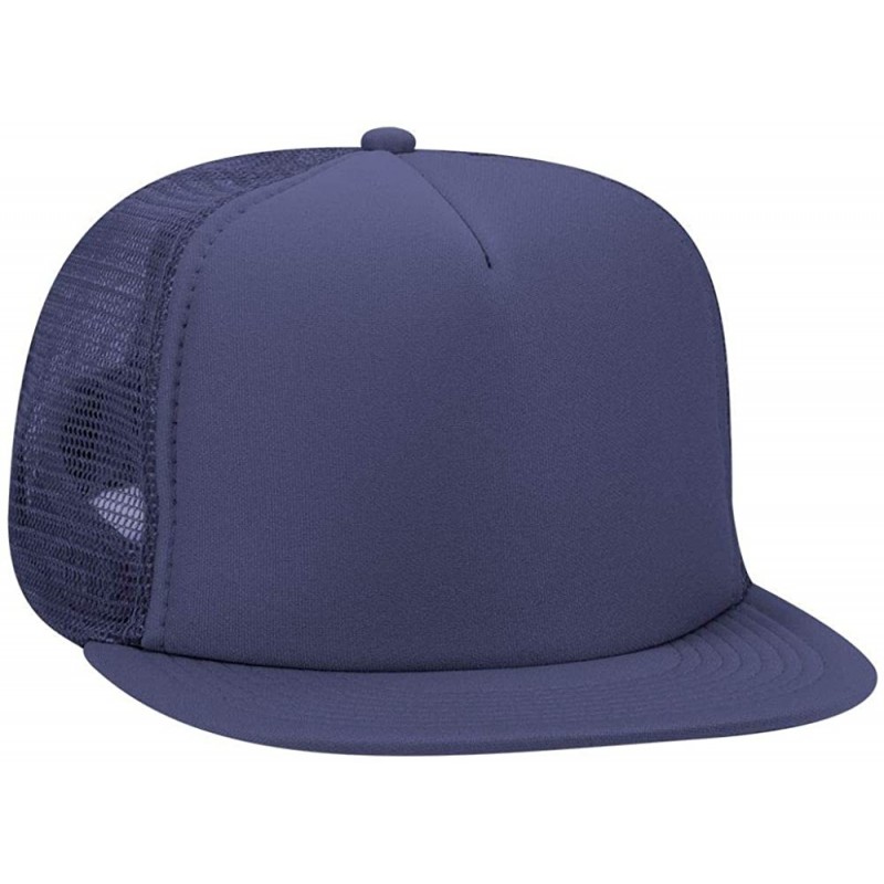 Baseball Caps SNAP Round Flat Visor High Crown Mesh Back 5 Panel Trucker Snapback - Navy - CO12FN77QPD $10.83