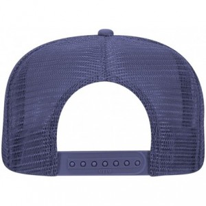 Baseball Caps SNAP Round Flat Visor High Crown Mesh Back 5 Panel Trucker Snapback - Navy - CO12FN77QPD $10.83