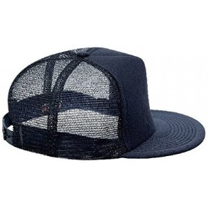 Baseball Caps SNAP Round Flat Visor High Crown Mesh Back 5 Panel Trucker Snapback - Navy - CO12FN77QPD $10.83