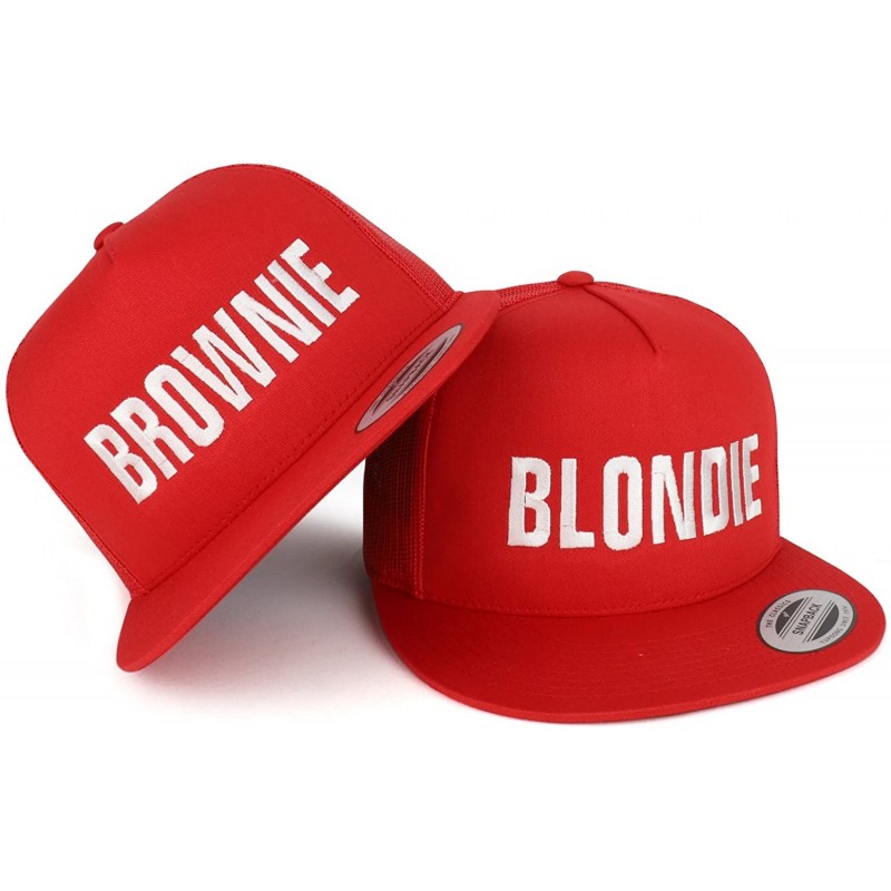 Baseball Caps Blondie and Brownie Embroidered 5 Panel Flat Bill Mesh Cap - Red - CB18CZ0QNHZ $67.04
