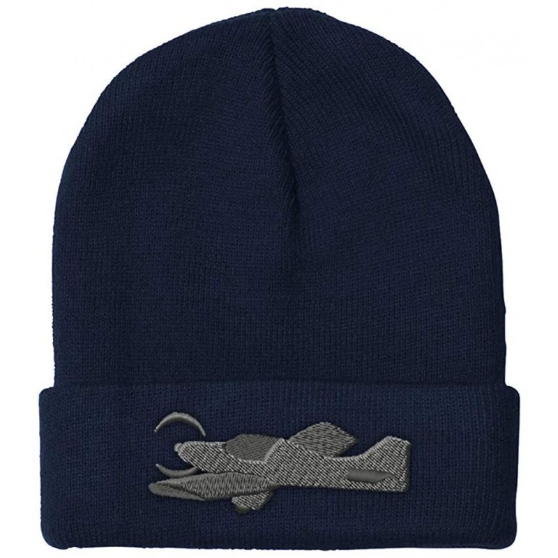 Skullies & Beanies Custom Beanie for Men & Women Low-Wing Airplane Embroidery Acrylic Skull Cap Hat - Navy - CO18L5T0Z94 $16.76