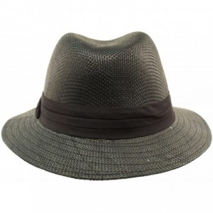 Fedoras Men's Summer Lightweight Short Panama Derby Fedora Flat Brim Hat - Black - CC17YOQE6LW $32.47