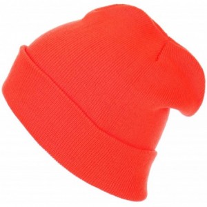 Skullies & Beanies Thick Plain Knit Beanie Slouchy Cuff Toboggan Daily Hat Soft Unisex Solid Skull Cap - Orange - C5188DD83E9...