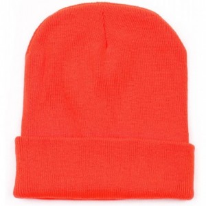 Skullies & Beanies Thick Plain Knit Beanie Slouchy Cuff Toboggan Daily Hat Soft Unisex Solid Skull Cap - Orange - C5188DD83E9...